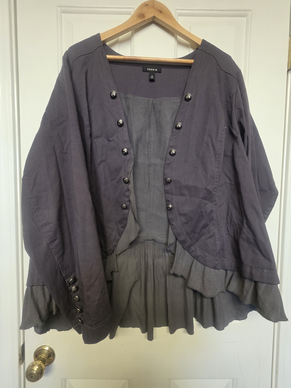 torrid Charcoal Gray Ruffle-Hem Button Jacket